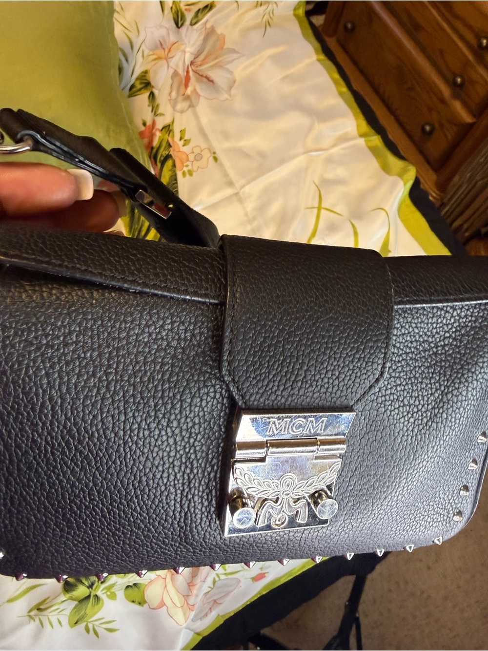 MCM Park Avenue Studded Grained Leather Crossbody Bag – Black - Picture 14 of 15
